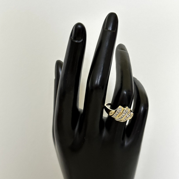 14K Yellow Gold Natural Diamonds Triple Row Wave Ladies Band Ring Size 10 - Picture 11 of 16